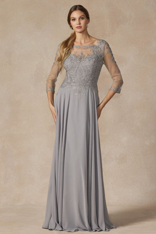 Juliet M12 3/4 Sleeves A-line Chiffon Mother Of The Bride Gown - SILVER / M