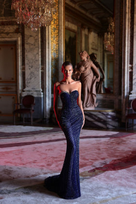 Chic and Holland HF110650 Strapless Sweetheart Beaded Sheath Prom Gown