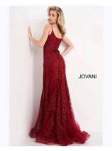 JVN by Jovani JVN02012 Spaghetti Strap Embroidered Sheath Evening Gown