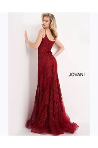 JVN by Jovani JVN02012 Spaghetti Strap Embroidered Sheath Evening Gown