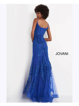 JVN by Jovani JVN02012 Spaghetti Strap Embroidered Sheath Evening Gown