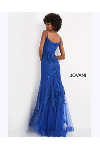 JVN by Jovani JVN02012 Spaghetti Strap Embroidered Sheath Evening Gown