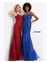 JVN by Jovani JVN02012 Spaghetti Strap Embroidered Sheath Evening Gown