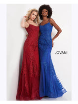 JVN by Jovani JVN02012 Spaghetti Strap Embroidered Sheath Evening Gown