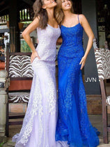 JVN by Jovani JVN02012 Spaghetti Strap Embroidered Sheath Evening Gown