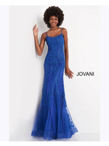 JVN by Jovani JVN02012 Spaghetti Strap Embroidered Sheath Evening Gown