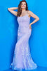 JVN by Jovani JVN02012 Spaghetti Strap Embroidered Sheath Evening Gown - LILAC / 00