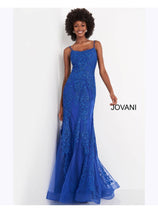 JVN by Jovani JVN02012 Spaghetti Strap Embroidered Sheath Evening Gown
