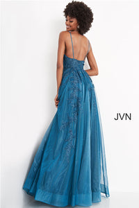 JVN by Jovani JVN02266 Plunging V-neck A-Line Prom Evening Dress