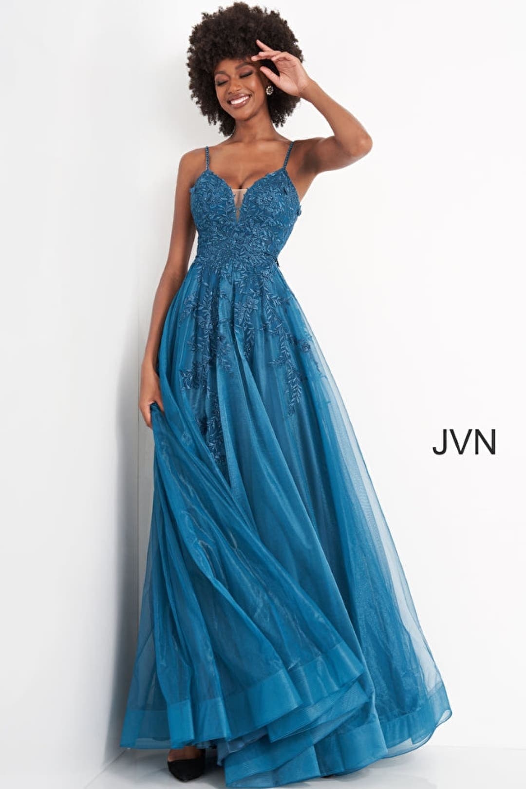 JVN by Jovani JVN02266 Plunging V-neck A-Line Prom Evening Dress