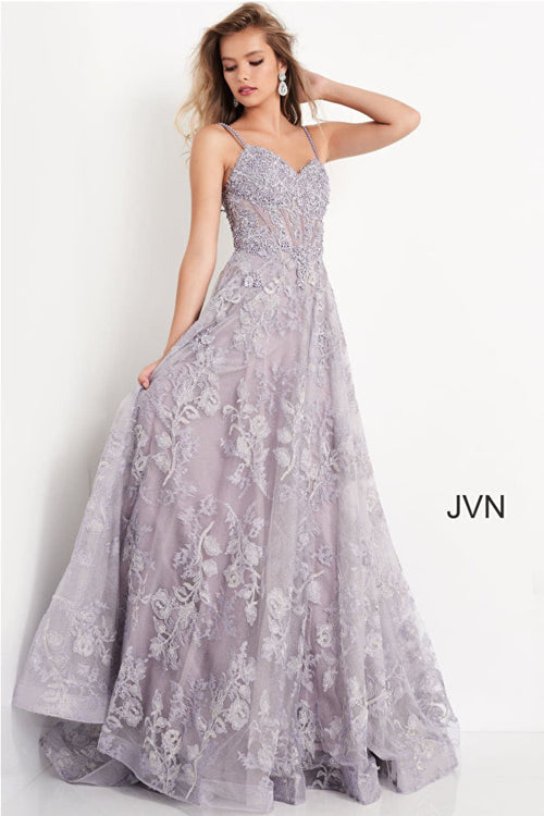 JVN by Jovani JVN02266 Plunging V-neck A-Line Prom Evening Dress - LILAC / 4