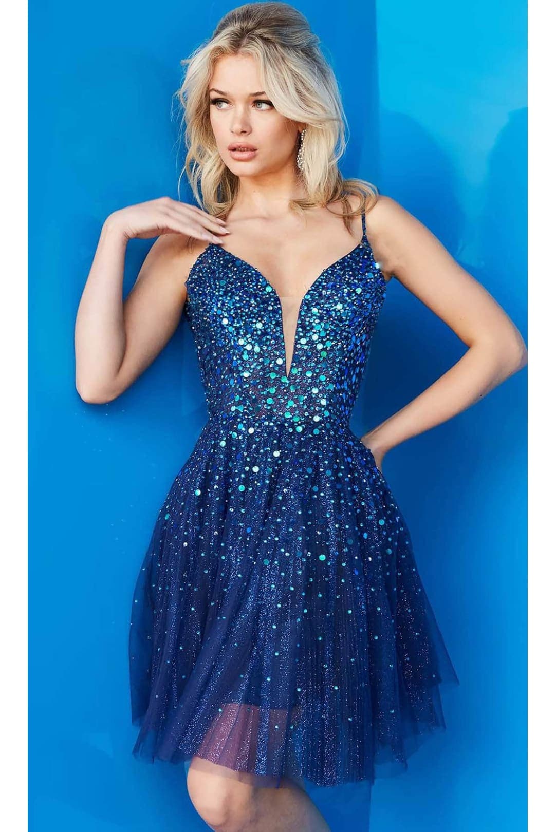 JVN by Jovani JVN22541 Fit Flare Embellished Hoco Cocktail Dress