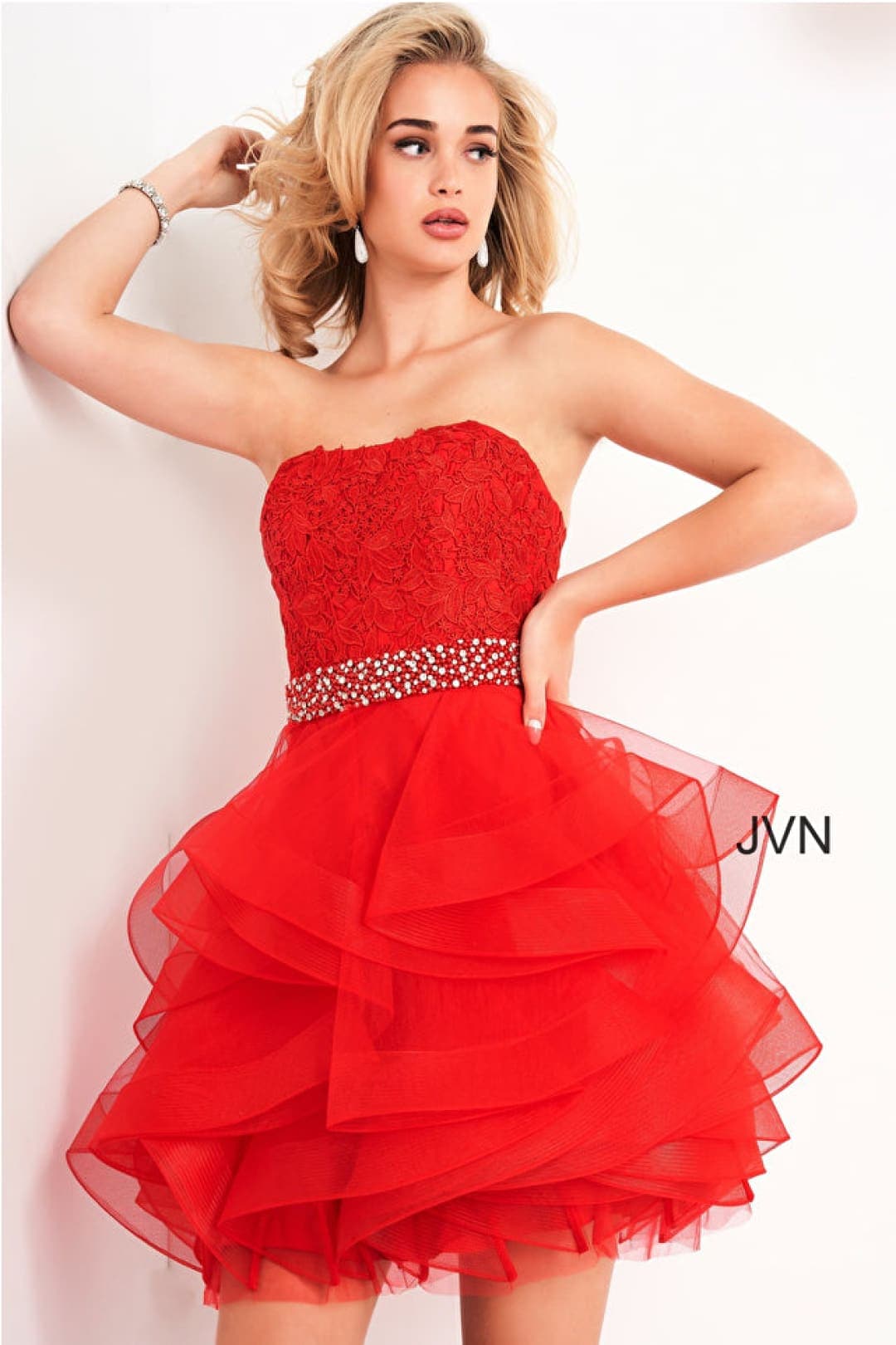 JVN by Jovani JVN3099 Strapless Ruffled Short Homecoming Dress