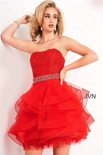JVN by Jovani JVN3099 Strapless Ruffled Short Homecoming Dress