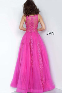 JVN by Jovani JVN59046 Sleeveless Embroidered A-Line Prom Evening Gown