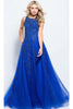 JVN by Jovani JVN59046 Sleeveless Embroidered A-Line Prom Evening Gown - ROYAL