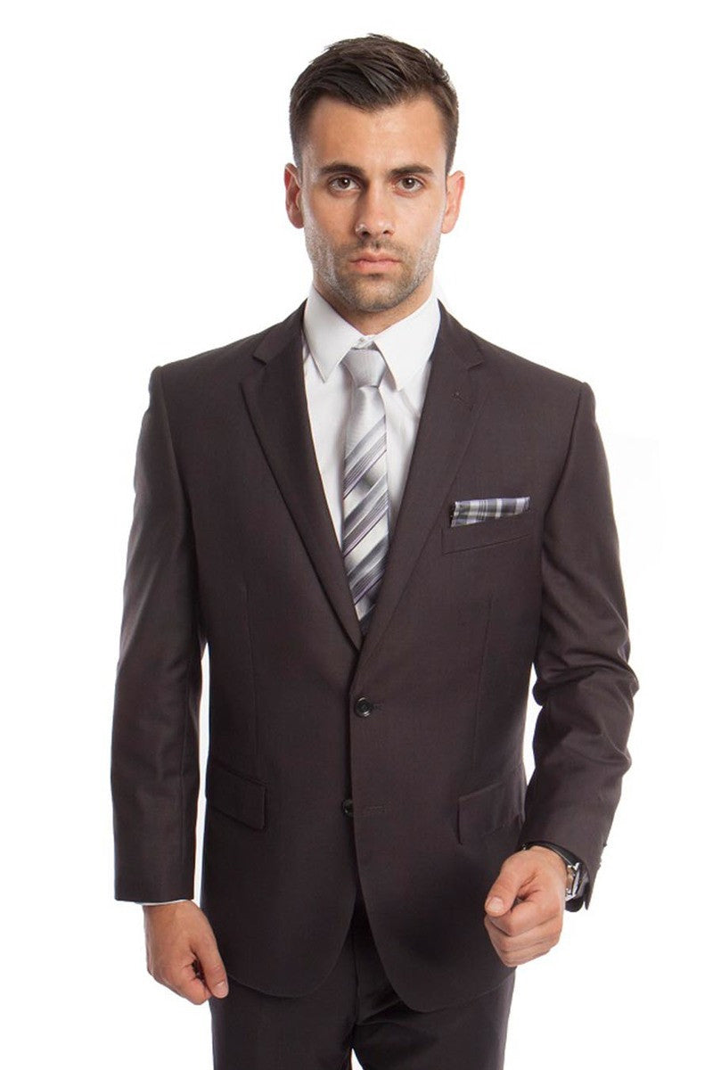 Traje de negocios básico de dos botones y corte moderno para hombre en gris oscuro