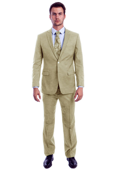 Traje de verano para hombre de lino con corte moderno y dos botones en beige claro