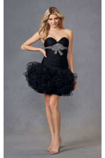 Kentucky Derby Beaded Strapless Ruffled Dress in Black By Juliet JT705 - Dress