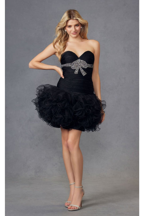 Kentucky Derby Beaded Strapless Ruffled Dress in Black By Juliet JT705 - Dress