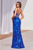 Ladivine CM350 Floral Print Sleeveless Prom Sequin Dress - Dress