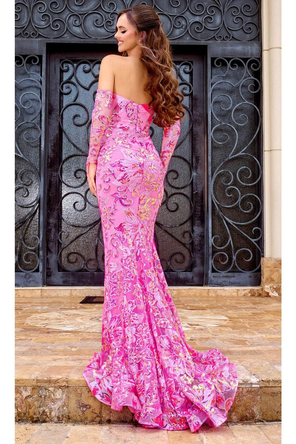 pink dress for races Kentucky Derby Race Outfit in Pink-Multi color By Portia and Sca 1990s Girls' Party Dress, Formal Attire Color:Cosmo Red