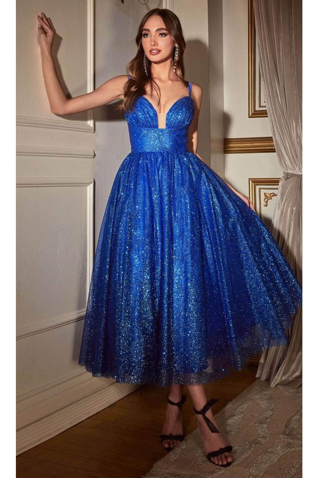 Ladivine CD996T - Sleeveless Glitter Flocked Dress - Prom