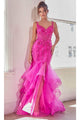 Kentucky Derby Floral 3D Embellished Sleeveless Gown by Ladivine CD331 - Fuchsia / 2 - Dress
