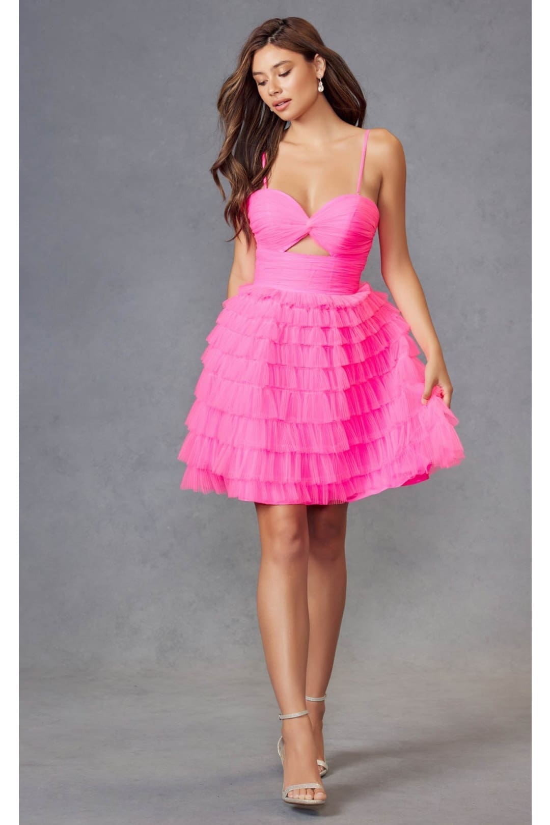 Kentucky Derby Strapless Tiered Dress in Neon Pink by Juliet JT921H - Dress