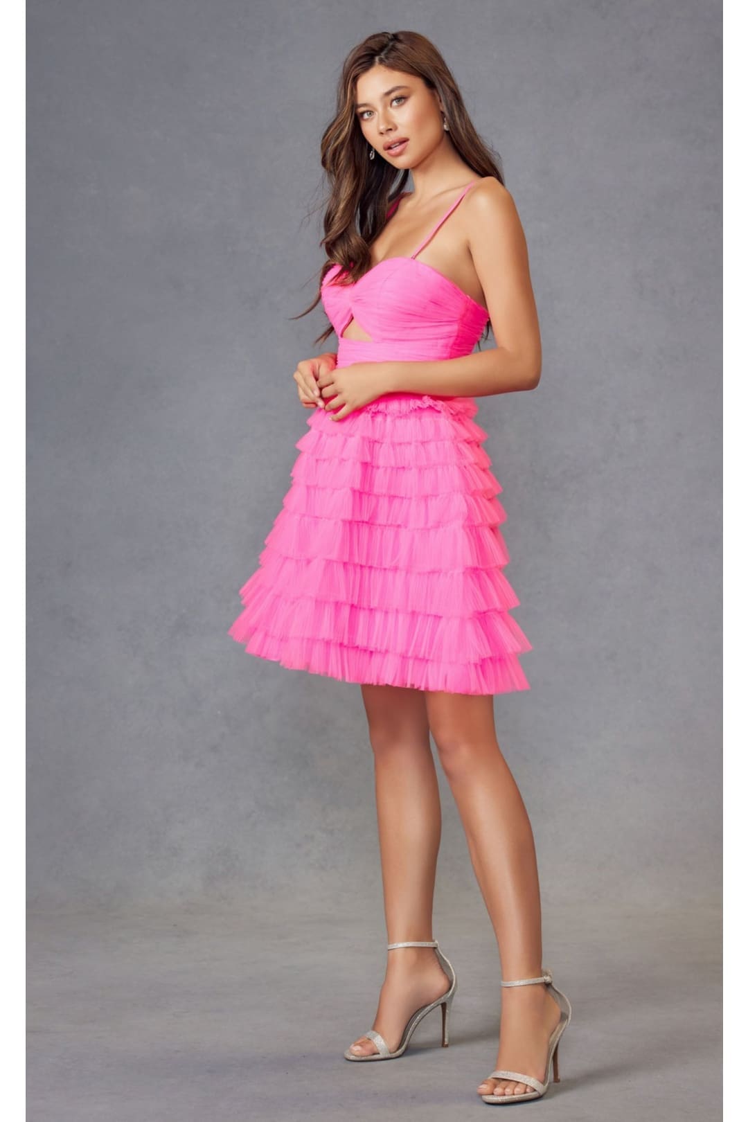 Kentucky Derby Strapless Tiered Dress in Neon Pink by Juliet JT921H - Dress