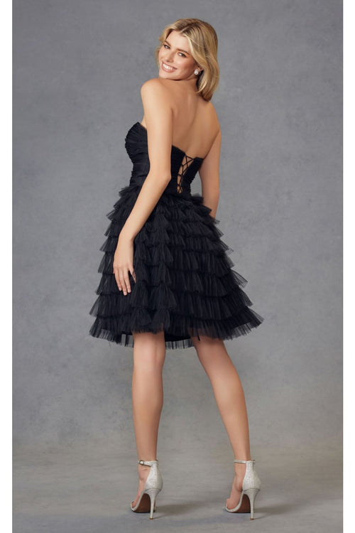 Kentucky Derby Strapless Tiered Short Dress in Black By Juliet JT921H - Dress