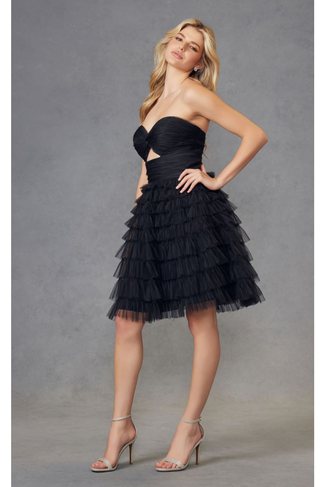 Kentucky Derby Strapless Tiered Short Dress in Black By Juliet JT921H - Dress