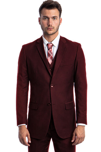Traje de boda y negocios para hombre, de dos botones y color liso, en burdeos