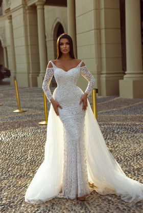 Chic and Holland BR550006 Sweetheart Long Sleeve Beaded Prom Gown