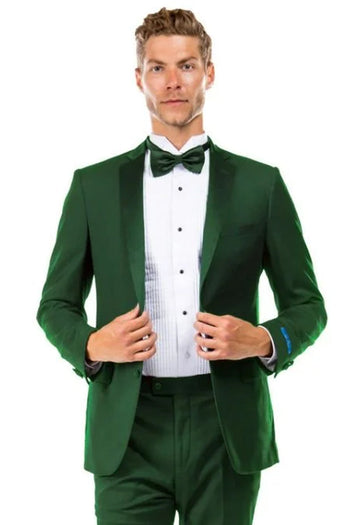 Esmoquin de dos botones para hombre, corte entallado, para boda y graduación, en verde cazador