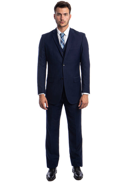 Traje de boda y negocios para hombre, de dos botones y color liso, en azul