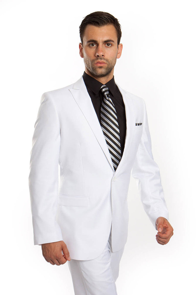Men's Slim Fit White Suit with One Button Peak Lapel