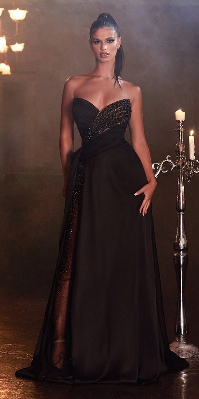 Ladivine KV1059 Long Sheer Slit Embellished Strapless Gown