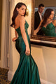 Sheath Prom Dress Corset Beaded Long Slit Satin Evening Formal Gown
