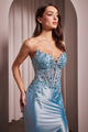 Sheath Prom Dress Corset Beaded Long Slit Satin Evening Formal Gown