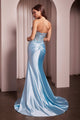 Sheath Prom Dress Corset Beaded Long Slit Satin Evening Formal Gown