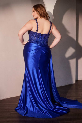 Ladivine Long Sheath Prom Dress Slit Train V-Neck Evening Gown KV1125