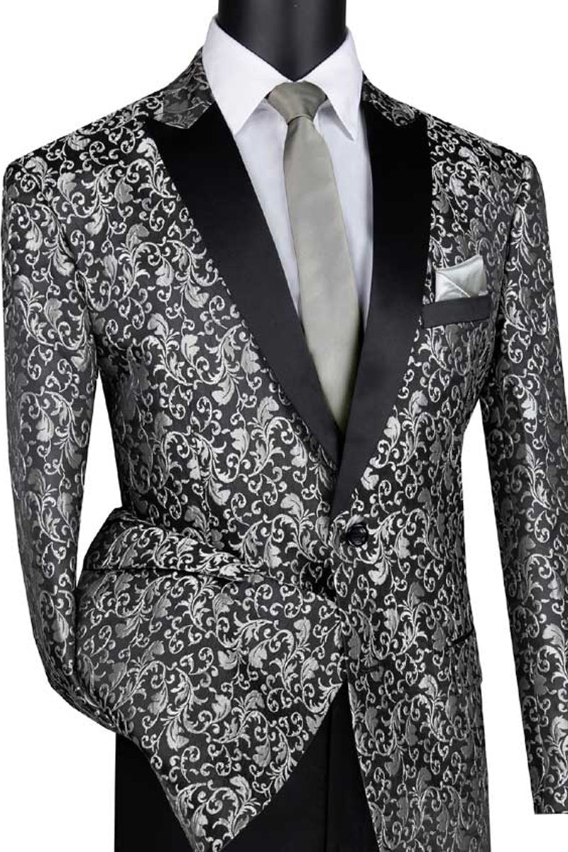 Chaqueta deportiva de esmoquin de corte regular con bordado de cachemira para hombre en gris plateado