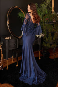 LA Divine 9247 V-Neck Stunning Embroidery Mermaid Long Prom Gown - Dress