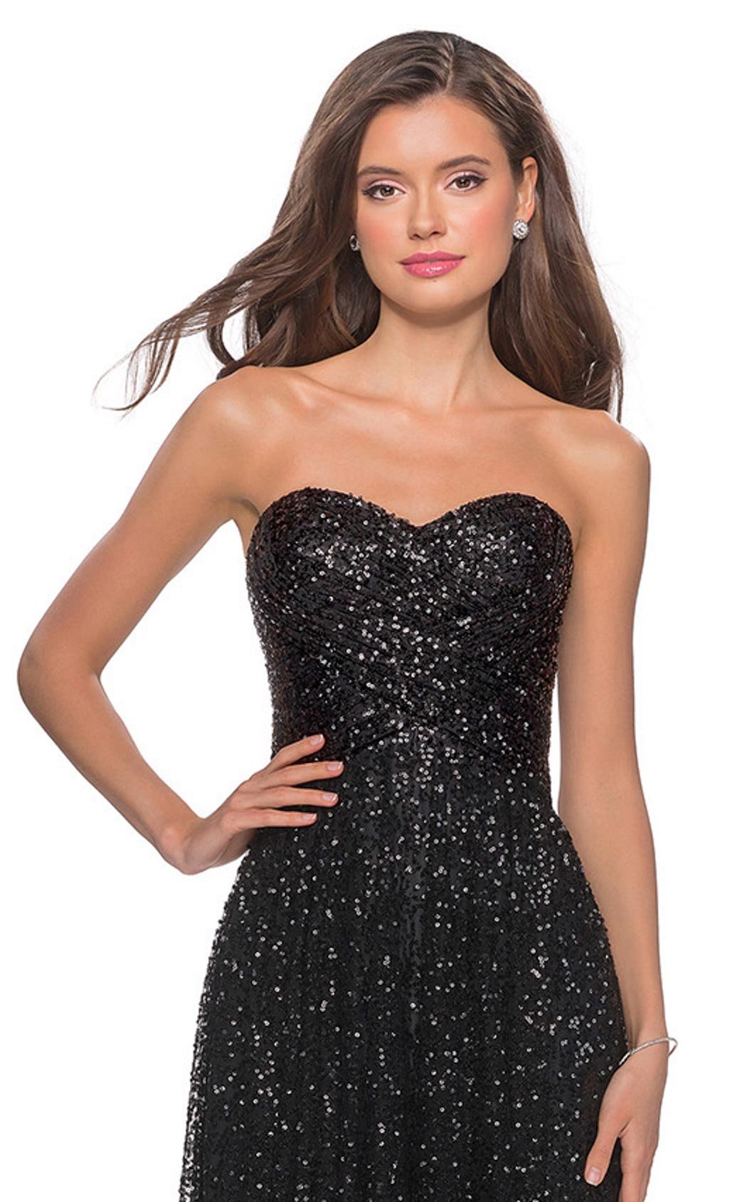 La Femme 27879C Sequin Slit Metallic Sweetheart Prom Dress