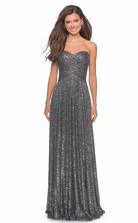 La Femme 27879C Sequin Slit Metallic Sweetheart Prom Dress