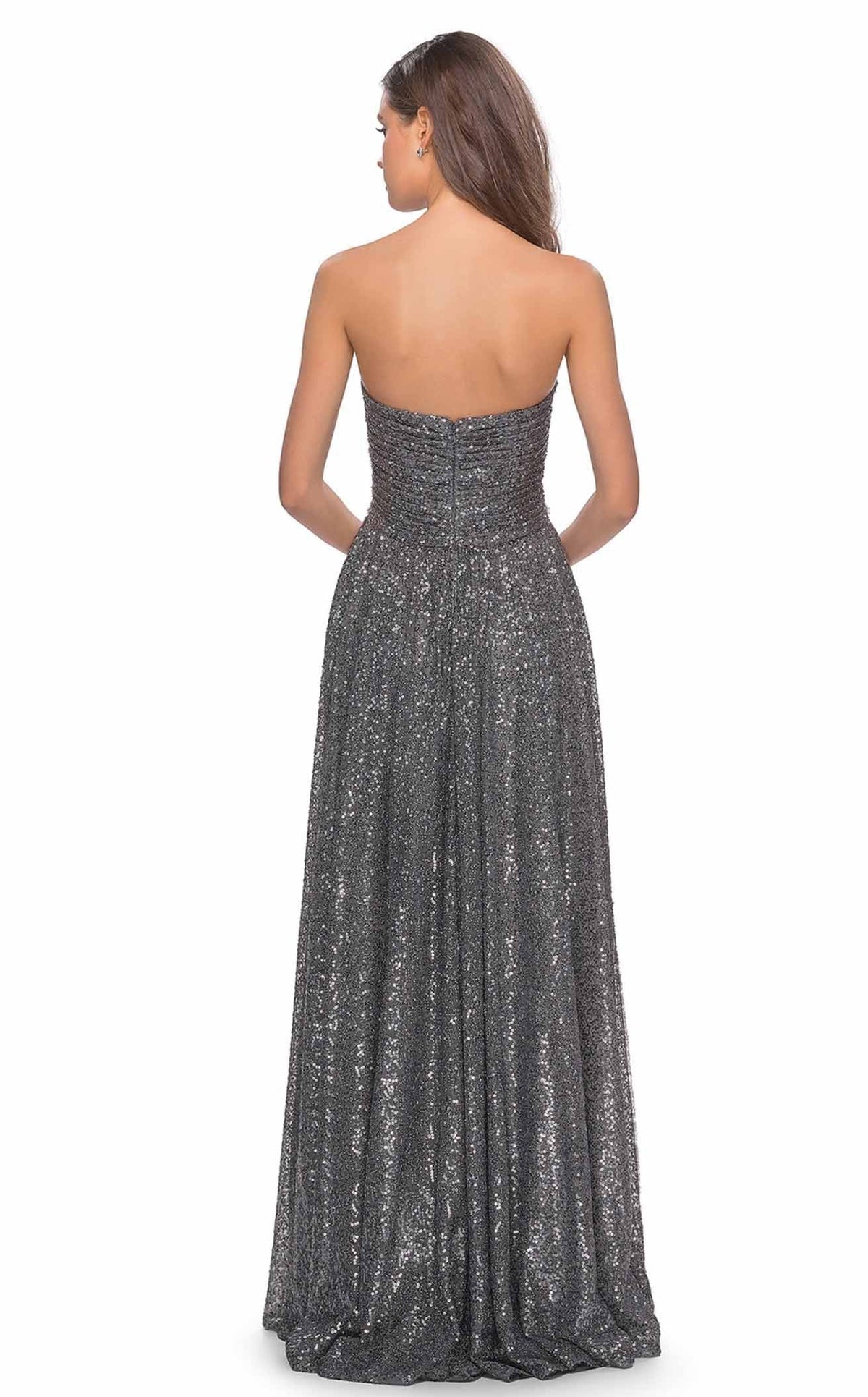 La Femme 27879C Sequin Slit Metallic Sweetheart Prom Dress
