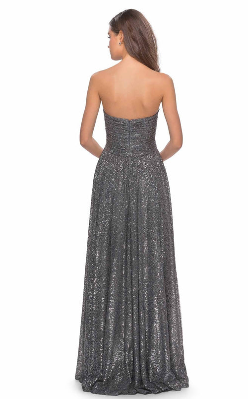 La Femme 27879C Sequin Slit Metallic Sweetheart Prom Dress