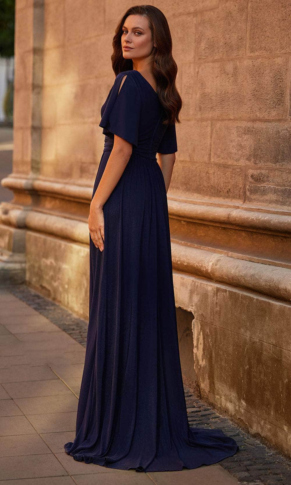 flutter sleeve formal dress Primavera Couture 13124 Imported. Leely Women Champagne Pink Floral