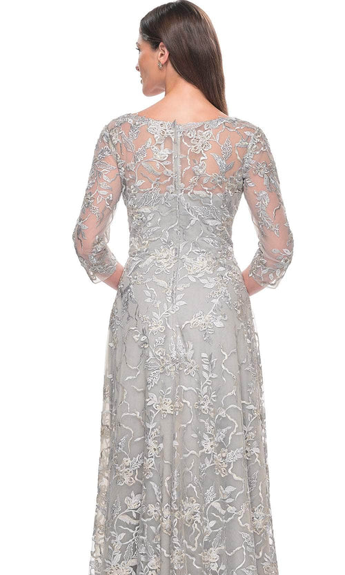 La Femme 30031 Lace Embroidered Illusion V Neck Formal Dress